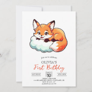 Little Elegant Digital Fox 1st Birthday Invitation