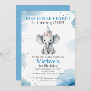 Little Elephant 1st Birthday Invitation
