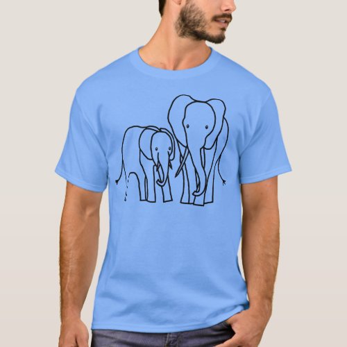 Little Elephant and Big Elephant For Kids Outline T_Shirt