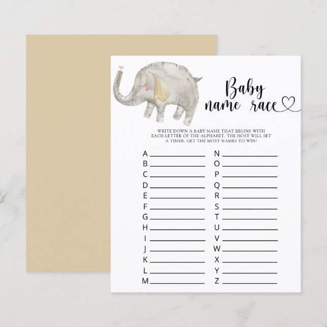 Little elephant - Baby name race game (Front/Back)