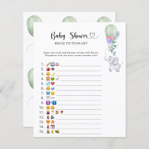 Little Elephant baby shower emoji pictionary game