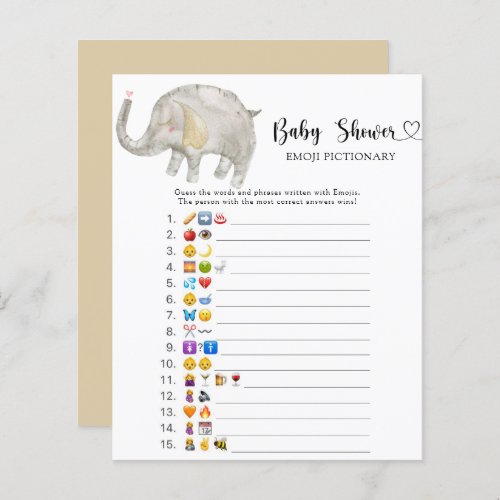 Little Elephant baby shower emoji pictionary game
