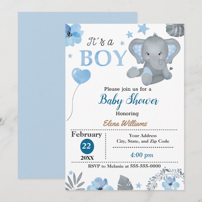 Little Elephant Baby Shower Invitation (Front/Back)