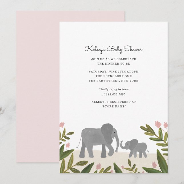 Little Elephant Baby Shower Invite (Front/Back)