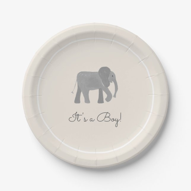 Little Elephant Baby Shower Paper Plates (Front)