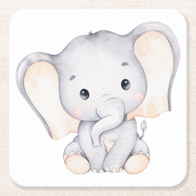 Little Elephant Baby Shower Square Paper Coaster (Front)