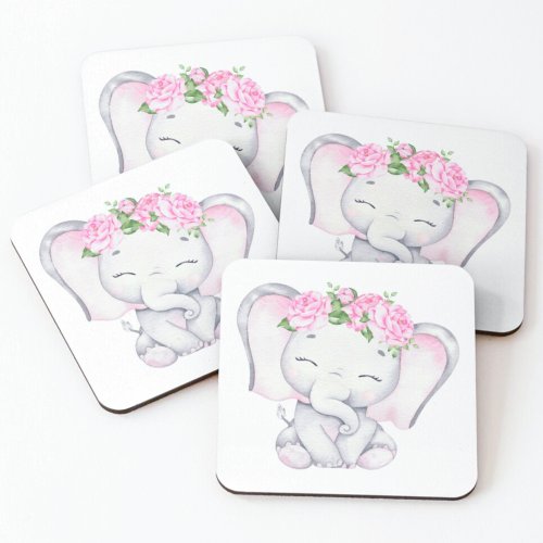 Little Elephant Baby Shower  Square Paper Coaster