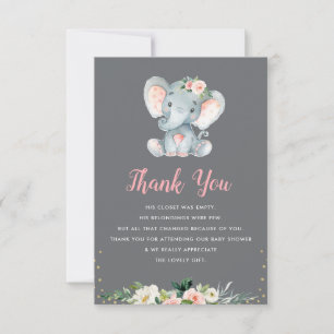 little elephant baby shower thank you card