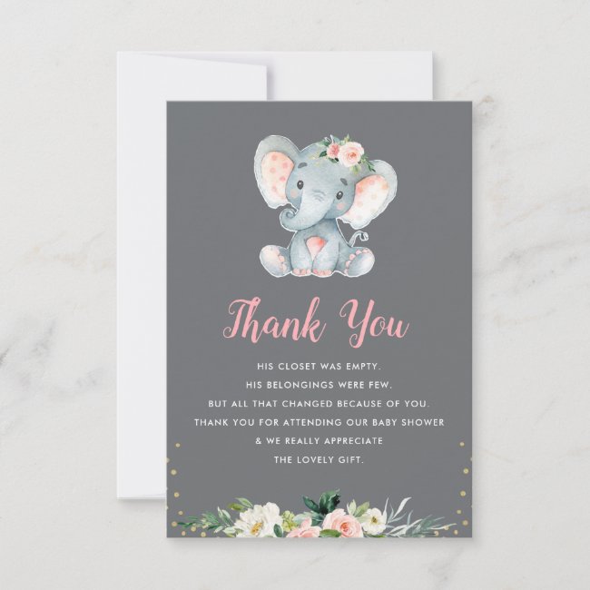 little elephant baby shower thank you card