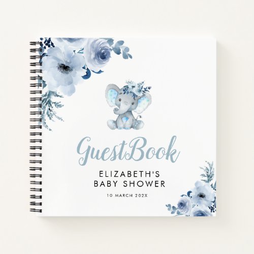 little elephant blue floral baby shower guestbook notebook