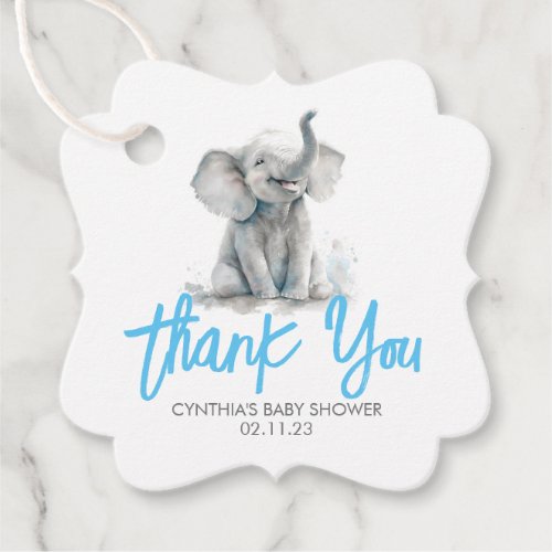 Little Elephant Blue Grey Baby Shower Thank You Favor Tags