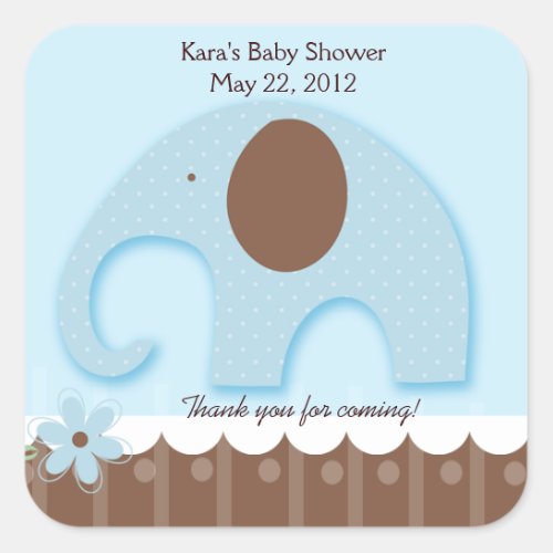 Little Elephant Blue SQUARE Favor Sticker