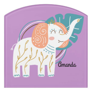 Little Elephant Boho Custom Name Door Sign