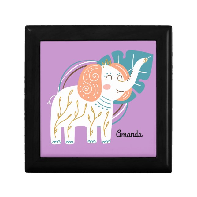 Little Elephant Boho Custom Name Gift Box (Front)