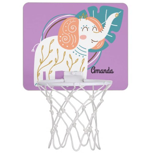 Little Elephant Boho Custom Name Mini Basketball Hoop