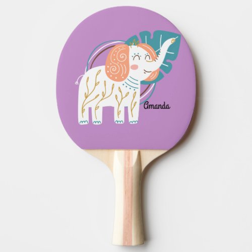 Little Elephant Boho Custom Name Ping Pong Paddle