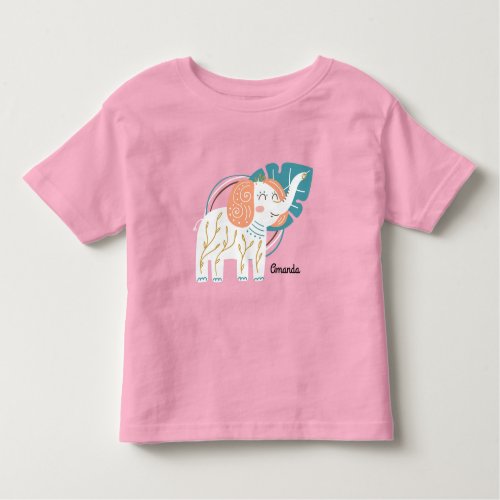 Little Elephant Boho Custom Name Toddler T_shirt