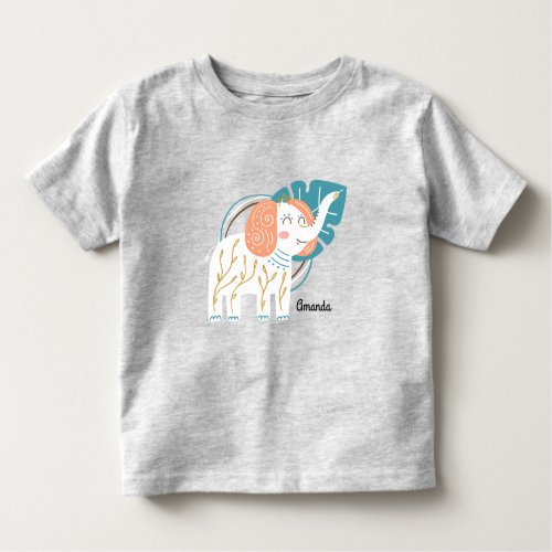 Little Elephant Boho Custom Name Toddler T_shirt