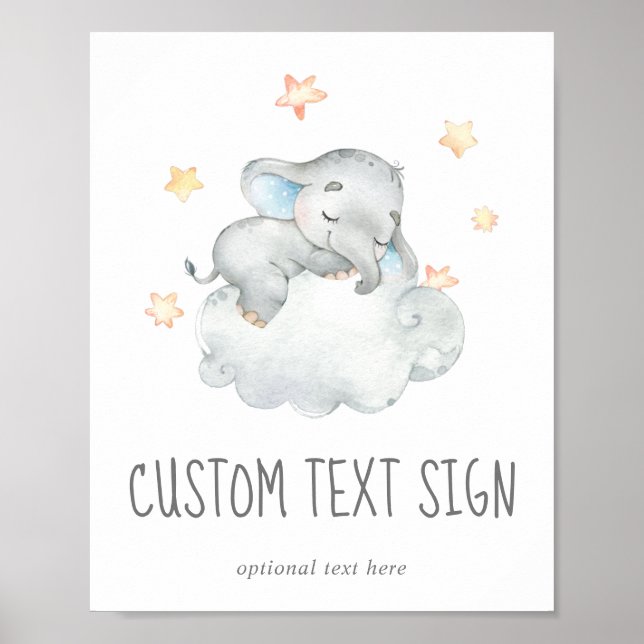 Little Elephant Boy Baby Shower Custom Text Sign (Front)