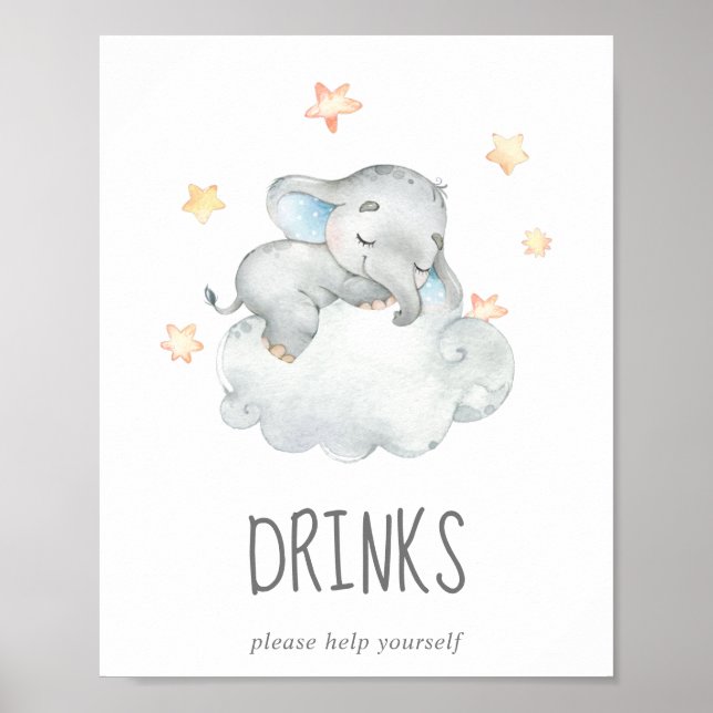 Little Elephant Boy Baby Shower Drinks Sign (Front)