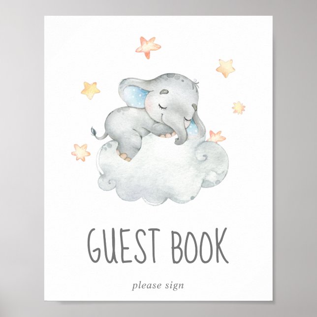 Little Elephant Boy Baby Shower Guest Book Sign (Front)