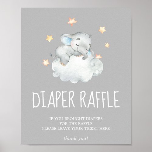Little Elephant Boy Gray Baby Shower Diaper Raffle Poster