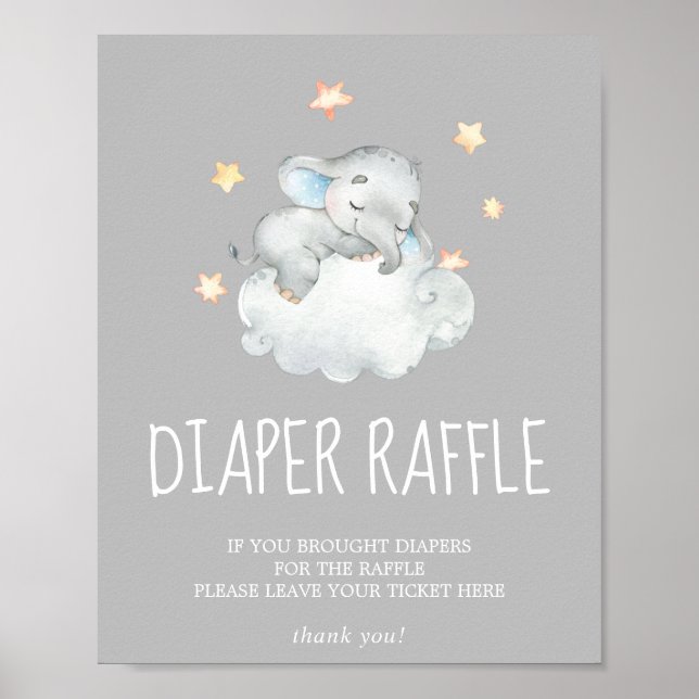 Little Elephant Boy Gray Baby Shower Diaper Raffle Poster (Front)