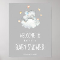 Little Elephant Boy | Gray Baby Shower Welcome Poster