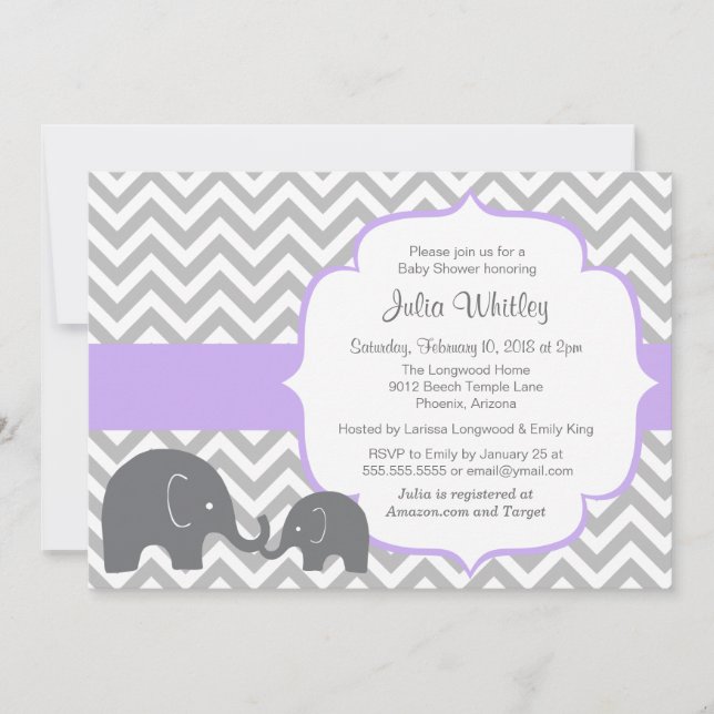 Little Elephant Chevron Editable Color Baby Shower Invitation (Front)