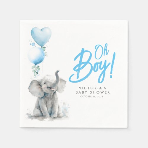 Little Elephant Cute Blue and Grey Baby Shower Napkins