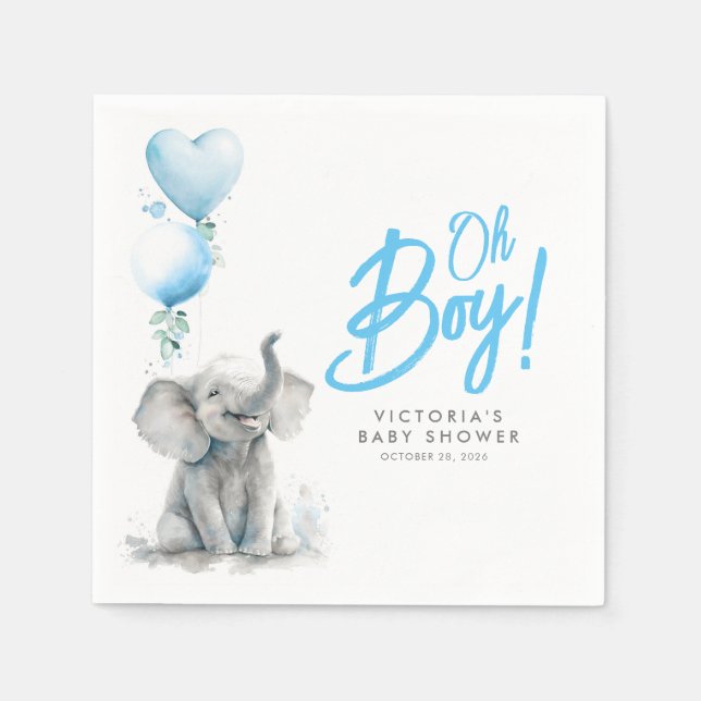 Little Elephant Cute Blue and Grey Baby Shower Napkins (Front)