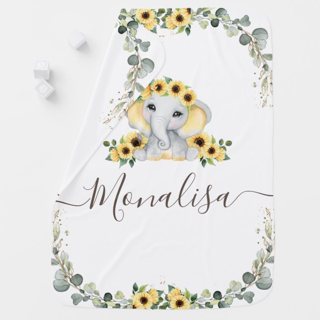 little elephant eucalyptus sunflower baby blanket (In Situ)