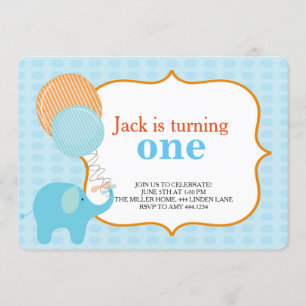 Little Elephant First Birthday Invitations
