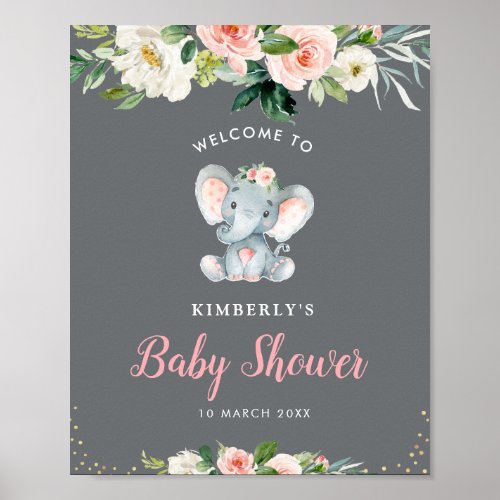 Little elephant floral baby shower welcome sign
