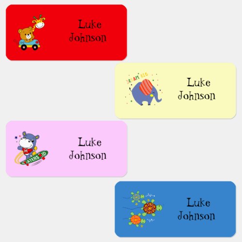 Little Elephant Giraffe Bear Turtle Fish  Kids Labels