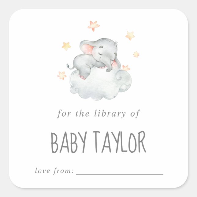 Little Elephant Girl Baby Shower Bookplate (Front)