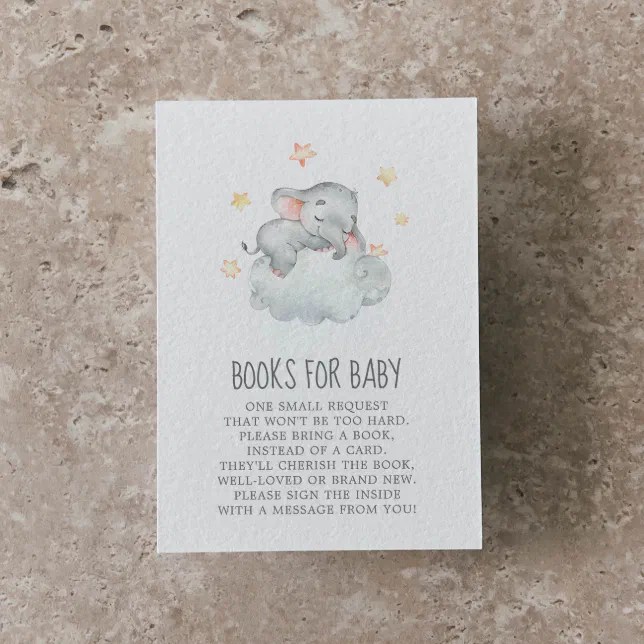 Little Elephant Girl Baby Shower Books for Baby Enclosure Card | Zazzle