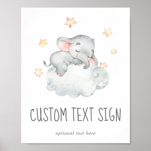 Little Elephant Girl Baby Shower Custom Text Sign