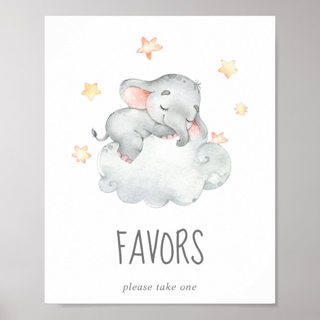 Little Elephant Girl Baby Shower Favors Sign (Front)