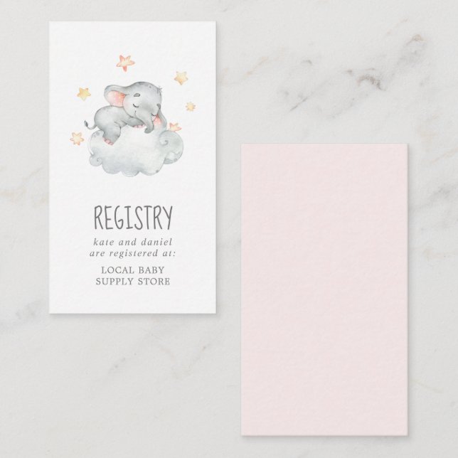 Little Elephant Girl Baby Shower Gift Registry Enclosure Card (Front/Back)