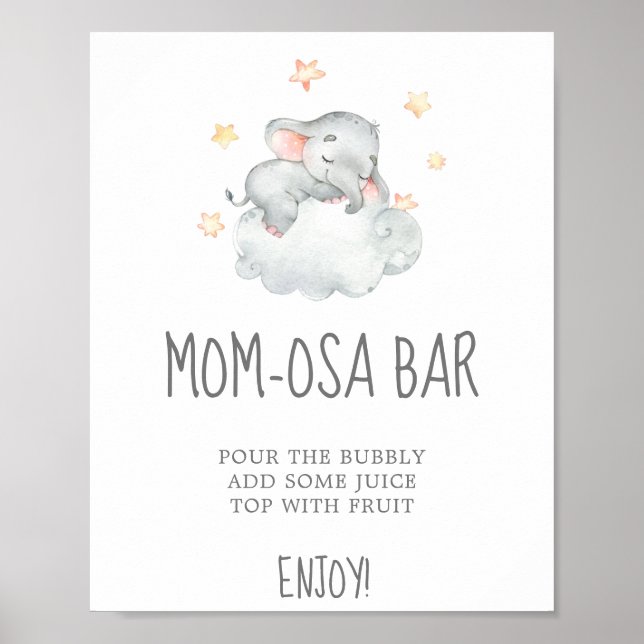 Little Elephant Girl Baby Shower Mom-osa Bar Sign (Front)