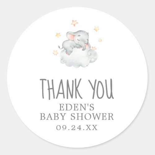 Little Elephant Girl Baby Shower Thank You Favor Classic Round Sticker