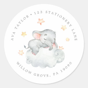 Little Elephant Girl Circular Return Address Classic Round Sticker