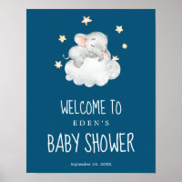 Little Elephant Girl | Navy Baby Shower Welcome Poster