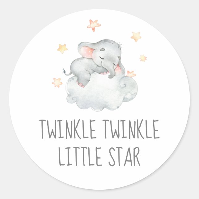 Little Elephant Girl Twinkle Twinkle Little Star Classic Round Sticker (Front)