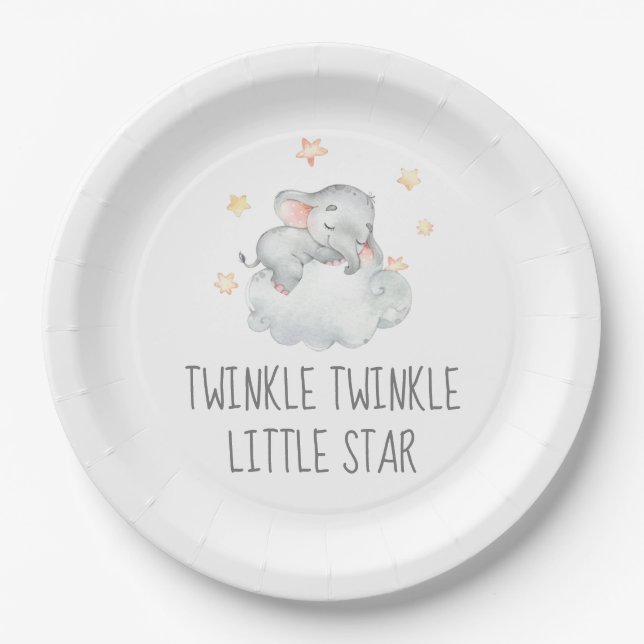 Little Elephant Girl Twinkle Twinkle Little Star Paper Plates (Front)