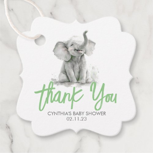 Little Elephant Green Grey Baby Shower Thank You Favor Tags