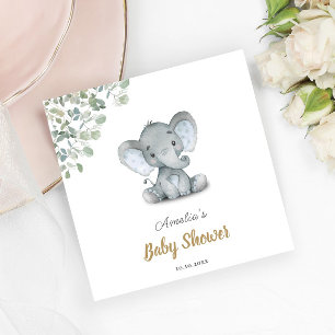 Little Elephant Greenery Baby Shower Napkins
