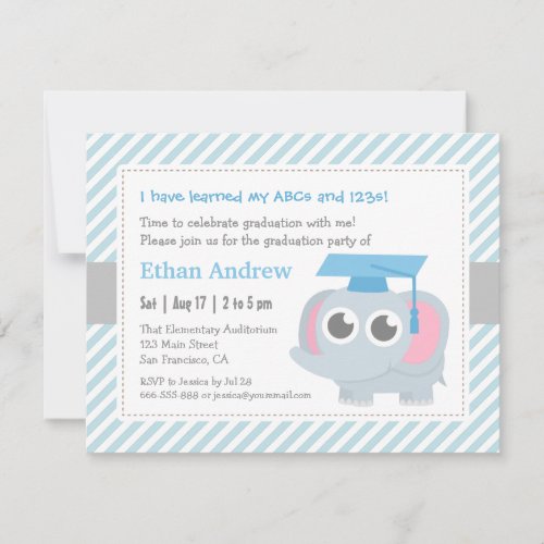 Little Elephant Kids Kindergarten Graduation Party 4.25x5.5 Paper Invitation Card