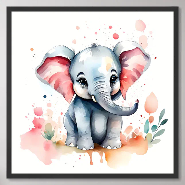 Little Elephant Painting with Trunk and Wide Ears Poster Zazzle